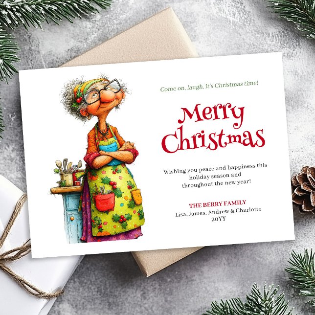 Tarjeta Festiva Merry Quirky Woman Editable Digital Greeting (Merry Quirky Woman Editable Digital Greeting)