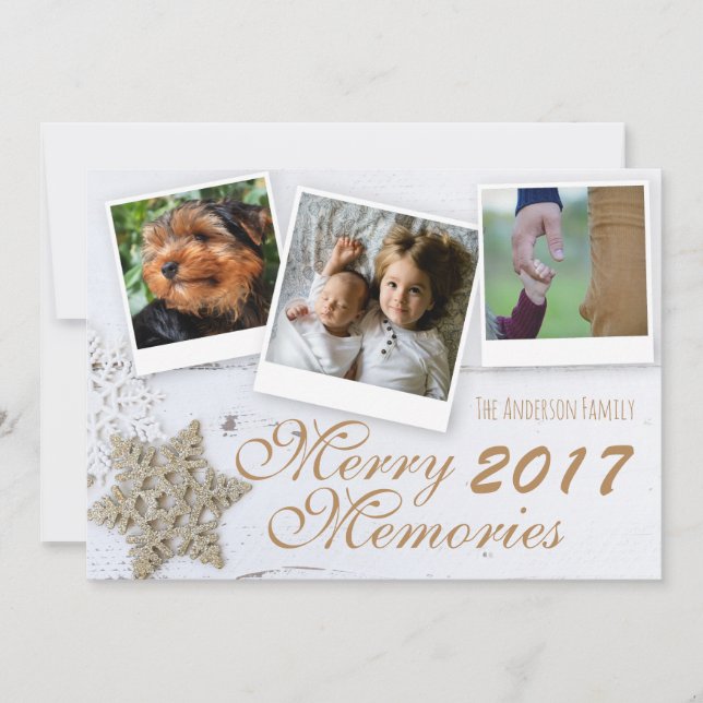 Tarjeta Festiva Merry Recuerdos 3 Fotografía familiar Flakes de ni (Anverso)
