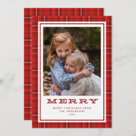 Tarjeta Festiva Merry Red Plaid Single Photo