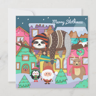 Tarjeta Festiva Merry Slothmas