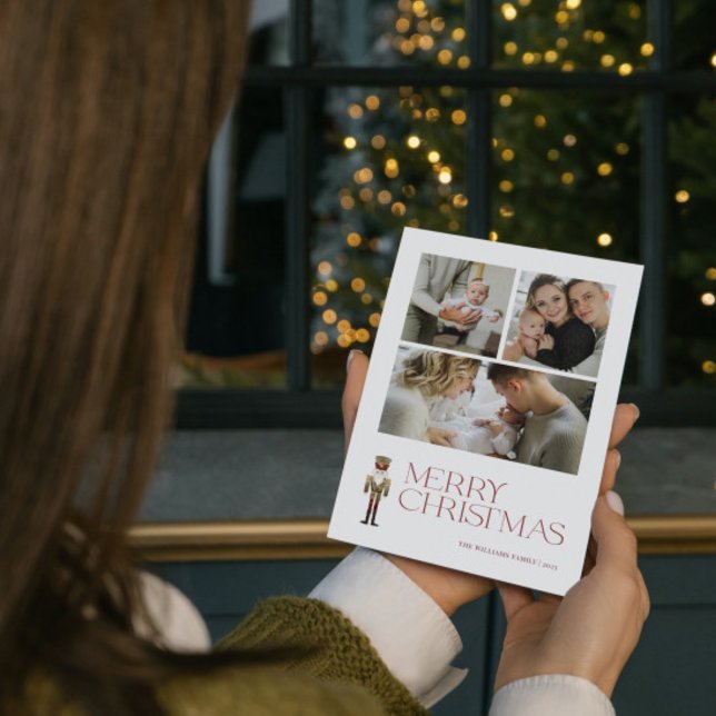 Tarjeta Festiva Merry Typography 3 Fotos de un recién nacido moder (A Nutcracker Holiday! Wishing You a Merry Christmas in Modern Minimalist Style. 🎄🎭 )