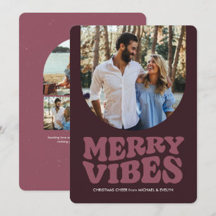 Tarjeta Festiva Merry vibes divertido retro cuatro Navidades de fo