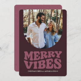 Tarjeta Festiva Merry vibes divertido retro cuatro Navidades de fo