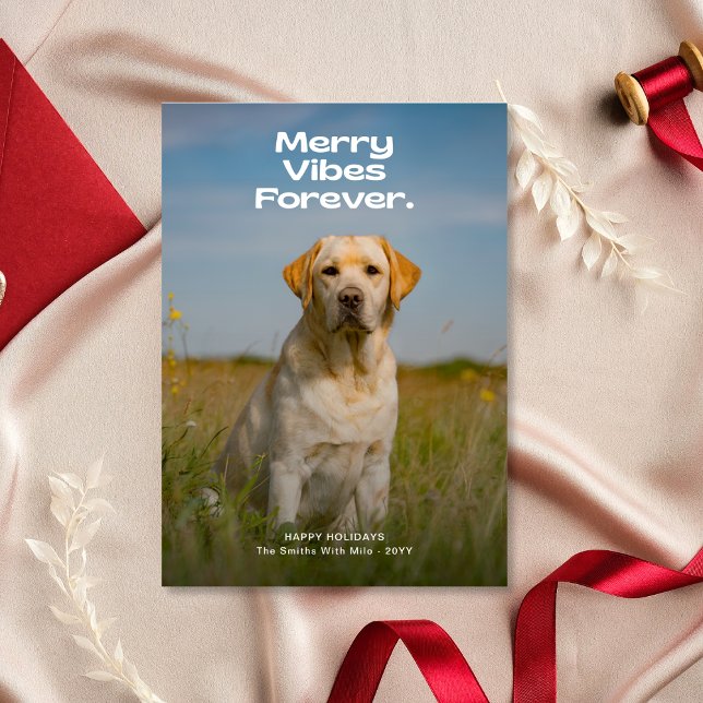 Tarjeta Festiva Merry Vibes Forever Dog Photo Navidades (Subido por el creador)