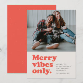 Tarjeta Festiva Merry vibes only retro holiday photo card