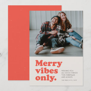 Tarjeta Festiva Merry vibes only retro holiday photo card
