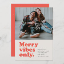 Merry vibes only retro holiday photo card