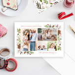Tarjeta Festiva Merry Winter Floral 4 Picture Family Photo Collage<br><div class="desc">Elegant "Merry, Grateful, Joyful & Bright" custom Christmas card features an illustrated border of winter florals and greenery in soft neutral shades of cream, green, and brown, with rosy pink and red accents. Leafy green foliage and laurels with soft pretty flowers, berries, pinecones. Personalize the photo collage with 4 family...</div>