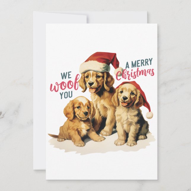 Tarjeta Festiva Merry Woofmas 2023: Navidades Retro Labrador (Anverso)