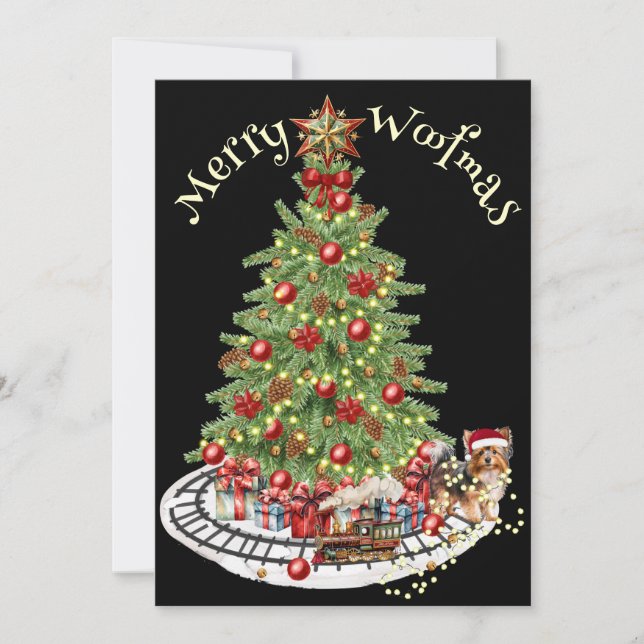 Tarjeta Festiva Merry Woofmas Dog Design- Yorkie (Anverso)