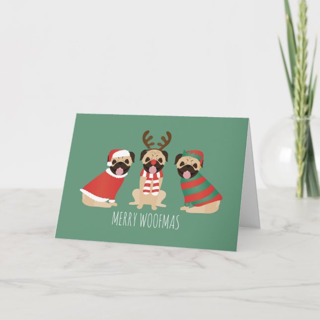 Tarjeta Festiva Merry Woofmas Pug Dogs (Anverso)