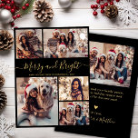 Tarjeta Festiva Merry y Bright 5 Navidades de Collages de fotos<br><div class="desc">Moderna y elegante caligrafía elegante Merry y Bright Script Black y Gold 5 Collage de fotos Merry Christmas Holiday Card. Esta festividad, minimalista, fantástica plantilla de cinco (5) fotos de tarjetas de felicitación navideña presenta un collage de fotos de la bonito y dice "¡Feliz y Brillante"! El texto de bienvenida...</div>
