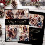 Tarjeta Festiva Merry y Bright 5 Navidades de Collages de fotos<br><div class="desc">Moderna y elegante caligrafía elegante Merry y Bright Script Black y Gold 5 Collage de fotos Merry Christmas Holiday Card. POR FAVOR, TENGA EN CUENTA QUE ESTAS TARJETAS DE TAMAÑO DE 6, 5" X 8, 75" SON MÁS GRANDES QUE LA MEDIA, DEBIDO AL MAYOR TAMAÑO DE LA TARJETA, ES CASI...</div>
