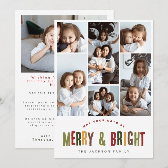 Tarjeta Festiva Merry y Bright 6 fotos de Navidades divertidos col (Anverso / Reverso)