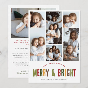 Tarjeta Festiva Merry y Bright 6 fotos de Navidades divertidos col