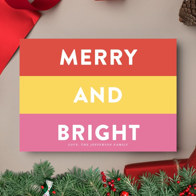 Tarjeta Festiva Merry y Bright | Bandas modernas audaces (Subido por el creador)