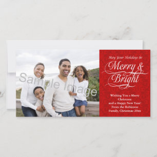 Tarjeta Festiva Merry y Bright, Damasco Rojo