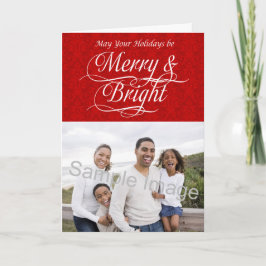 Tarjeta Festiva Merry y Bright, Damasco Rojo