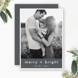 Tarjeta Festiva Merry y Bright | Elegante foto de Navidades Gris