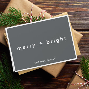Tarjeta Festiva Merry y Bright Elegantes Navidades de Gris carbo