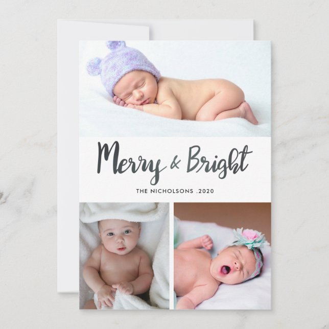 Tarjeta Festiva Merry Y Bright | Foto de Baby First Christmas (Anverso)