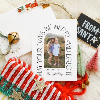 Tarjeta Festiva Merry y Bright | Foto moderna de arco Minimalista