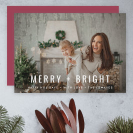 Tarjeta Festiva Merry y Bright | Foto moderna de Navidades de moda