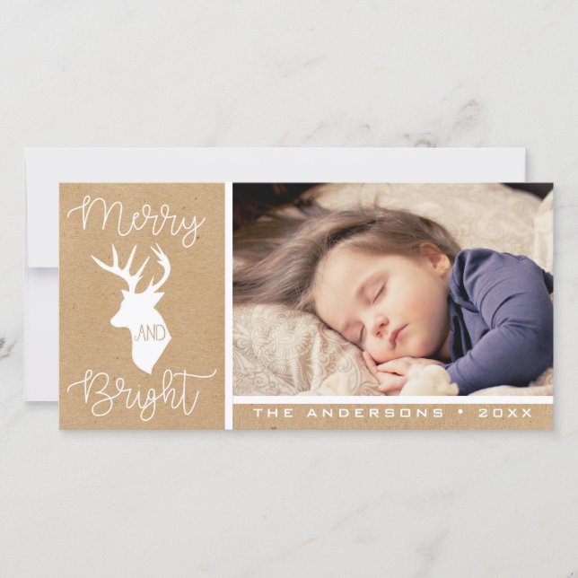 Tarjeta Festiva Merry y Bright | Kraft Deer | Navidades rusos (Anverso)