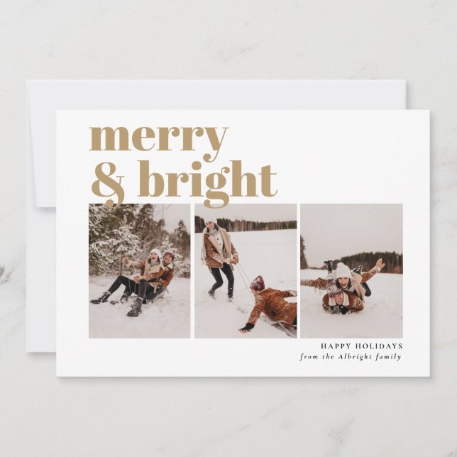 Tarjeta Festiva Merry y Bright Modern 3 Photo (Anverso)