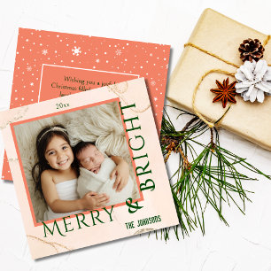 Tarjeta Festiva Merry y Bright moderno tipografía audaz tipográfic