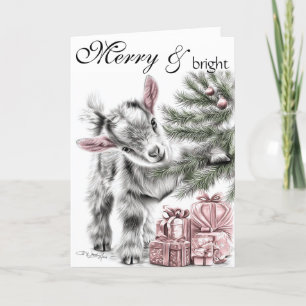 Tarjeta Festiva Merry y Bright - Navidades de cabras bebés