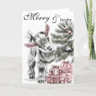 Tarjeta Festiva Merry y Bright - Navidades de cabras bebés