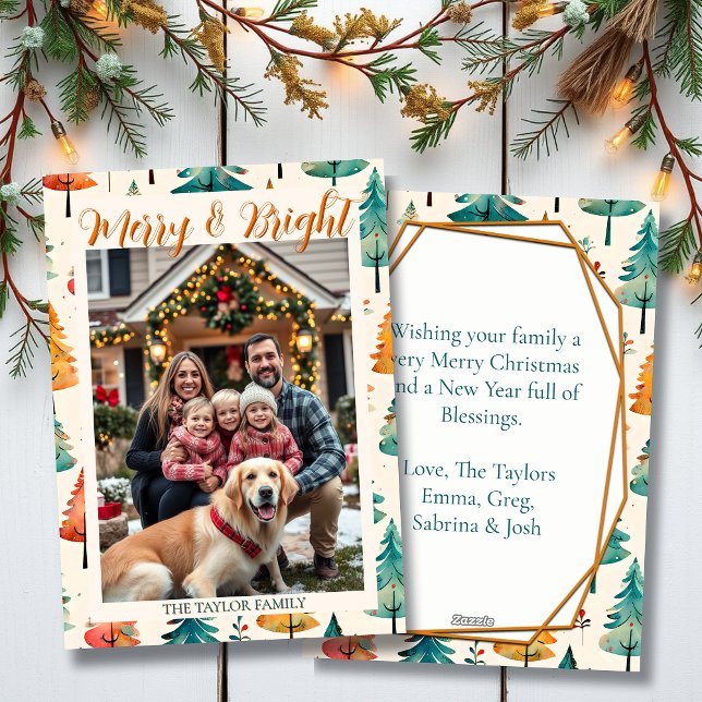 Tarjeta Festiva Merry y Bright | Navidades de fotografía familiar (Subido por el creador)