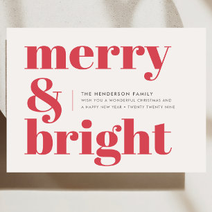 Tarjeta Festiva Merry y Bright   Navidades modernos de rojo brilla