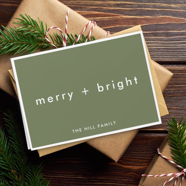 Tarjeta Festiva Merry y Bright | Navidades Moss Green de moda (Subido por el creador)