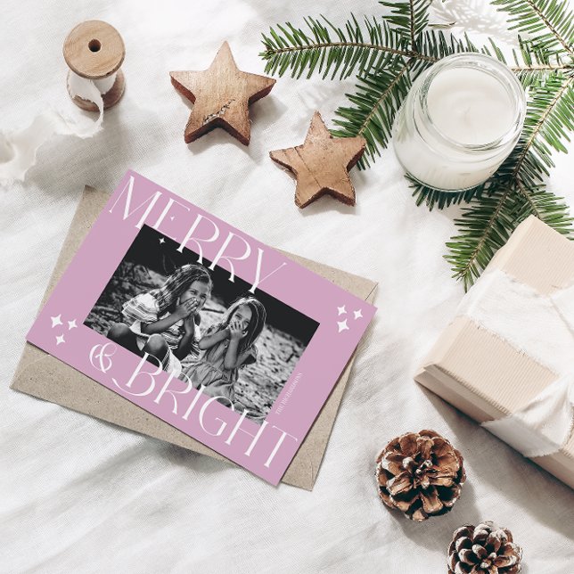 Tarjeta Festiva Merry y Bright Navidades simples y elegantes. Foto (Subido por el creador)