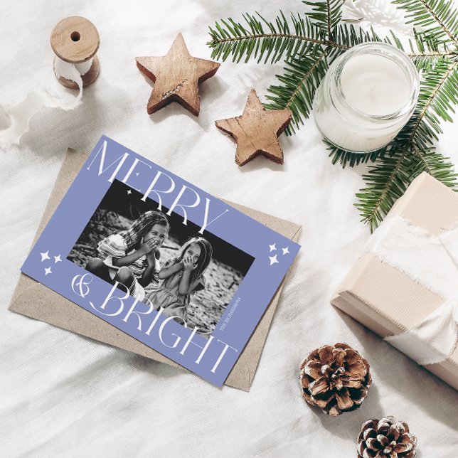 Tarjeta Festiva Merry y Bright Navidades simples y elegantes. Foto (Subido por el creador)