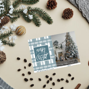 Tarjeta Festiva Merry y Bright Nombre de familia y foto Mint G
