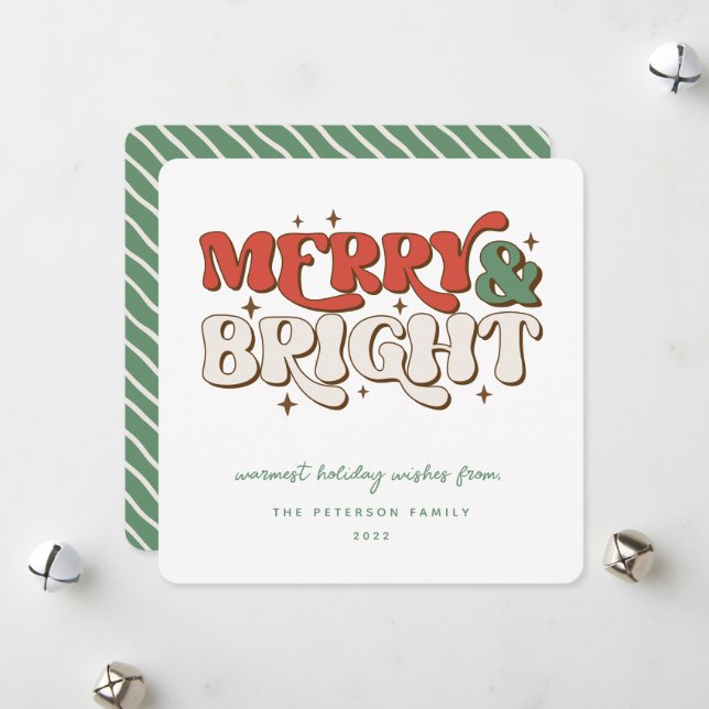 Tarjeta Festiva Merry y Bright Retro (Anverso/Reverso In Situ)