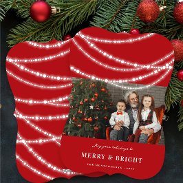Tarjeta Festiva Merry y Bright Sparkles Moda Navidades rojos foto