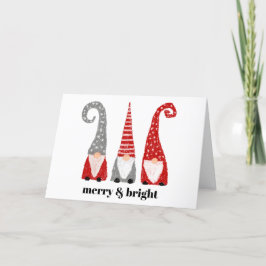 Tarjeta Festiva Merry y Bright Three Gnomes Navidades personalizad