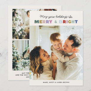 Tarjeta Festiva Merry y Bright Tres Navidades de fotografía