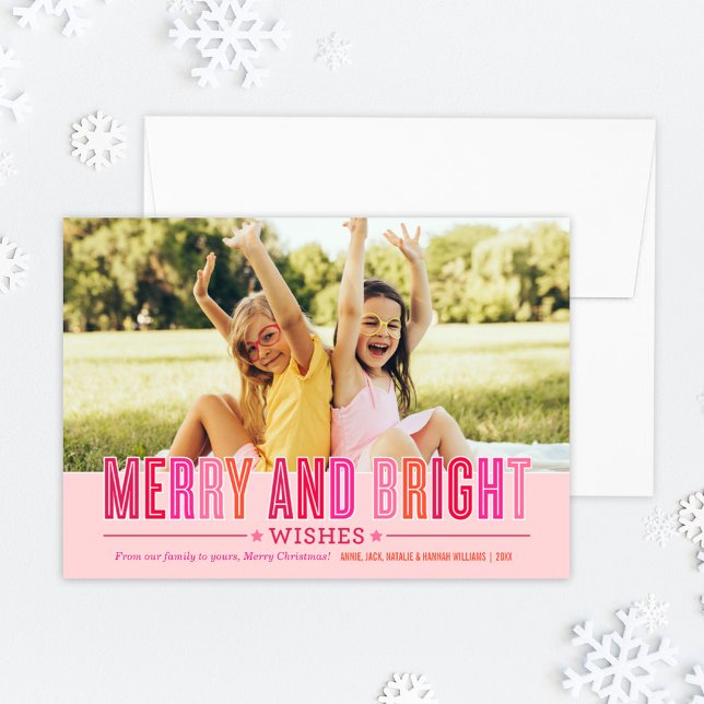 Tarjeta Festiva Merry y Bright Wiers rosados y rojos Photo (Subido por el creador)