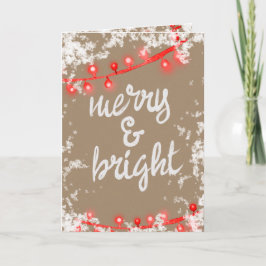Tarjeta Festiva Merry y Bright Writing Red Snowy Tree iluminan Kra