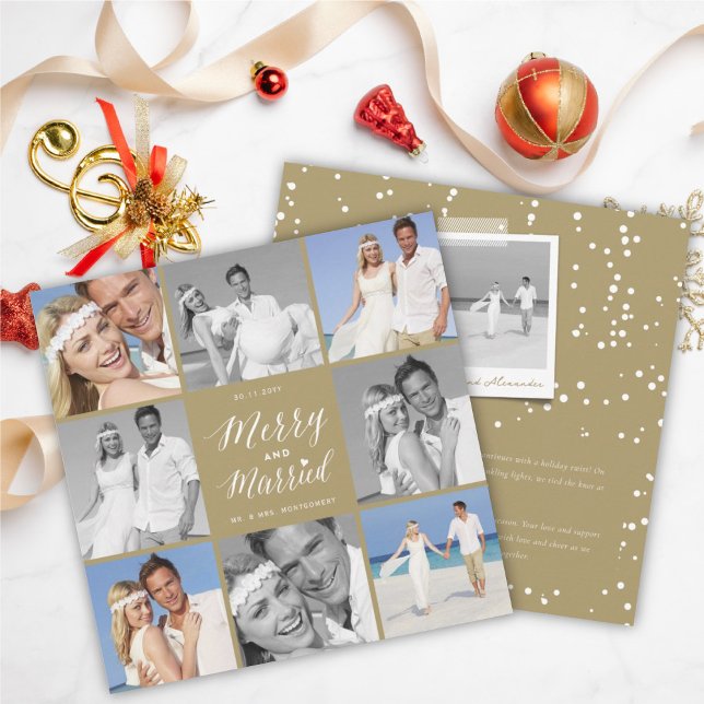 Tarjeta Festiva Merry Y Casado 8 Collages de fotos Boda Moderno (Subido por el creador)