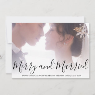 Tarjeta Festiva Merry y casados negro y blanco recién casados Eleg