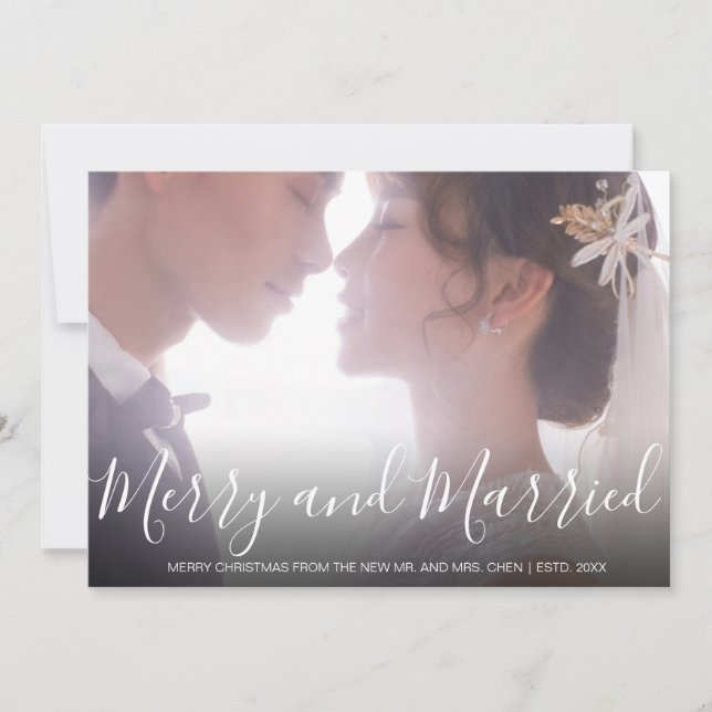 Tarjeta Festiva Merry y casados recién casados Elegantes (Anverso)