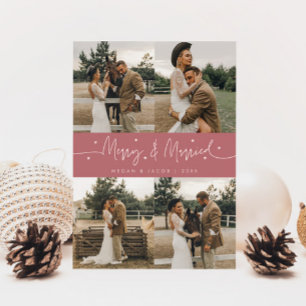 Tarjeta Festiva Merry y casados recién casados multicolor rosado
