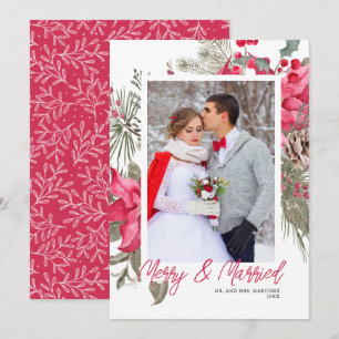 Tarjeta Festiva Merry y Navidades casados foto Poinsettia Roja