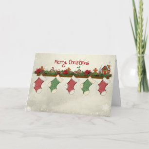 Tarjeta Festiva Mery Christmas Stockings on Mantle